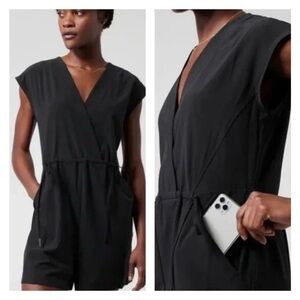 Athleta Marlow Black drawstring waist Romper